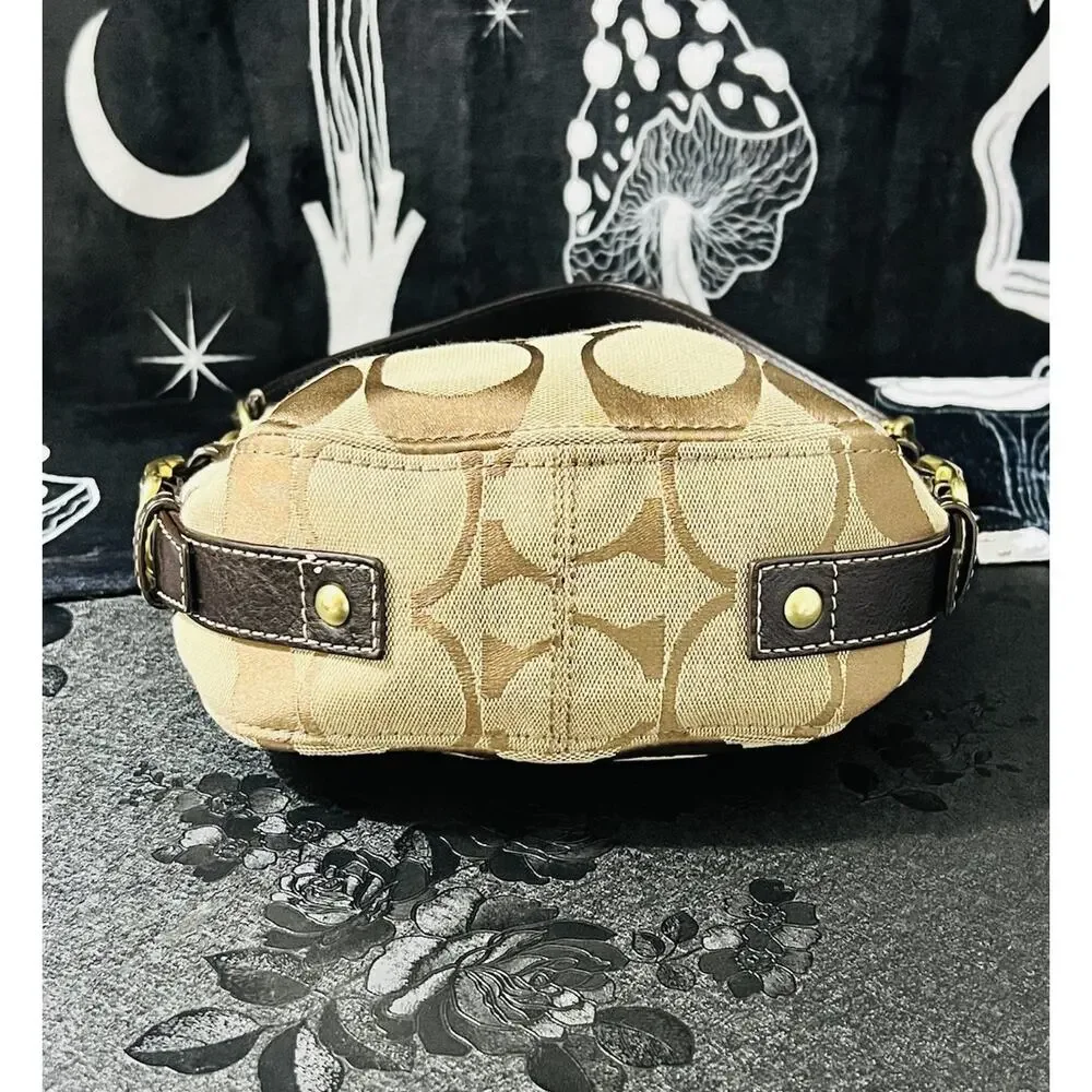 Coach 41856 Zoe Mini Signature Khaki Brown Canvas Leather Shoulder Bag